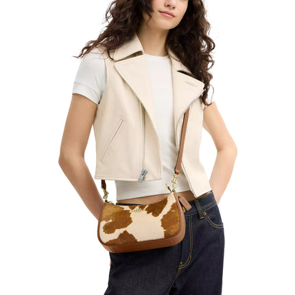 Coach Women's Teri Shoulder Bag In Haircalf With Cow Print Gold/Cow Multi