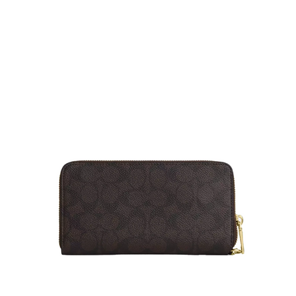 Coach Women's Long Zip Around Wallet With Detachable Card Case In Signature Canvas Gold/Walnut/Black