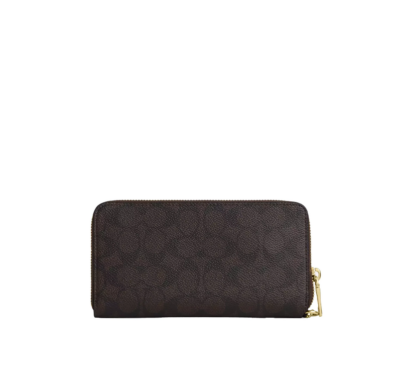 Coach Women's Long Zip Around Wallet With Detachable Card Case In Signature Canvas Gold/Walnut/Black