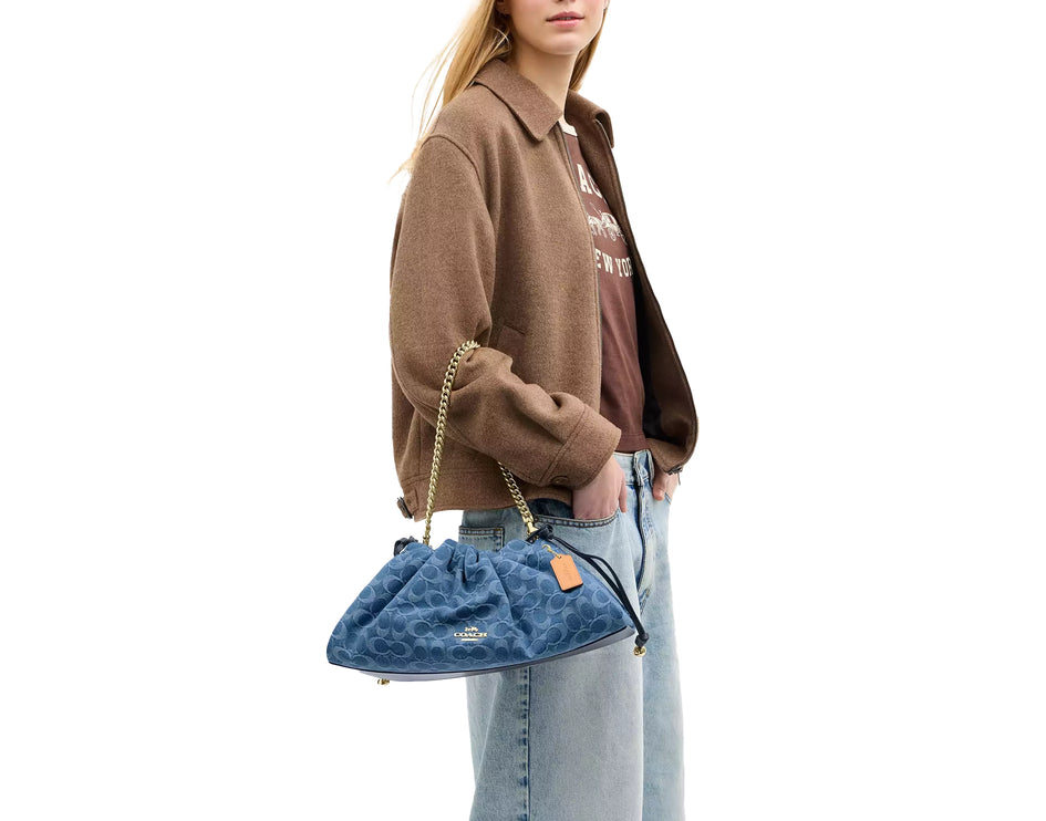 Coach Women's Faye Large Shoulder Bag In Signature Denim Gold/Indigo