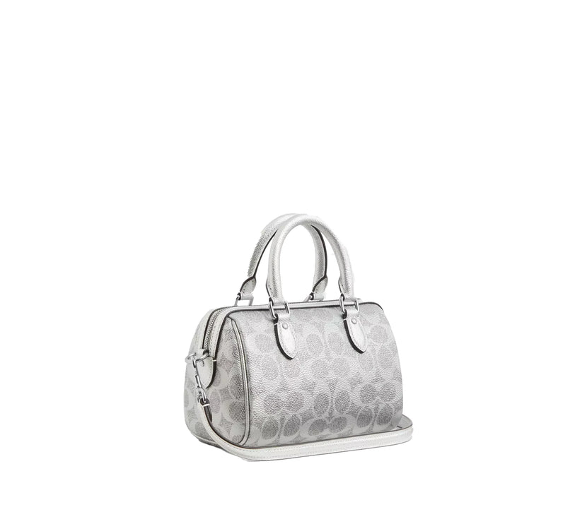 Coach Women's Boxed Mini Rowan Crossbody Bag And Mirror Bag Charm Set In Signature Canvas Silver
