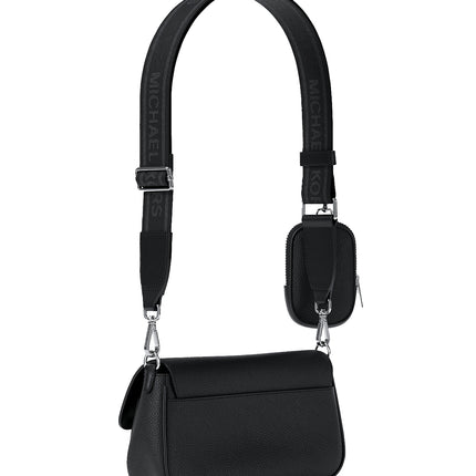 Michael Kors Women's Jet Set Travel Small Pebbled Leather Crossbody Bag With Pouch Black/Silver