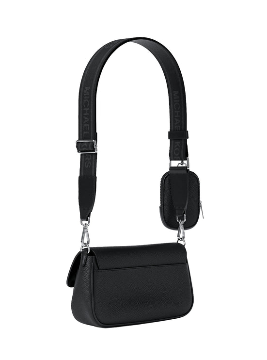 Michael Kors Women's Jet Set Travel Small Pebbled Leather Crossbody Bag With Pouch Black/Silver