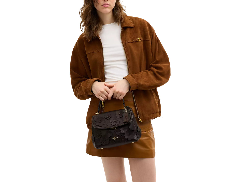 Coach Women's Emory Top Handle Bag With Floral Applique Gold/Maple