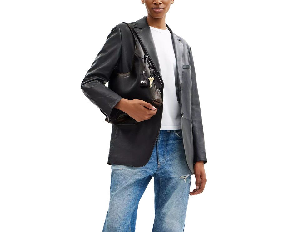 Coach Women's Brooklyn Shoulder Bag 28 In Loved Leather Silver/Black Brown