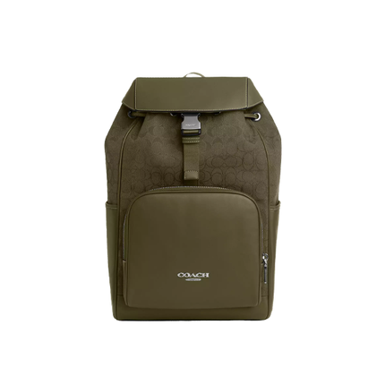 Coach Unisex Racer Backpack In Signature Jacquard Silver/Olive Drab/Olive Drab