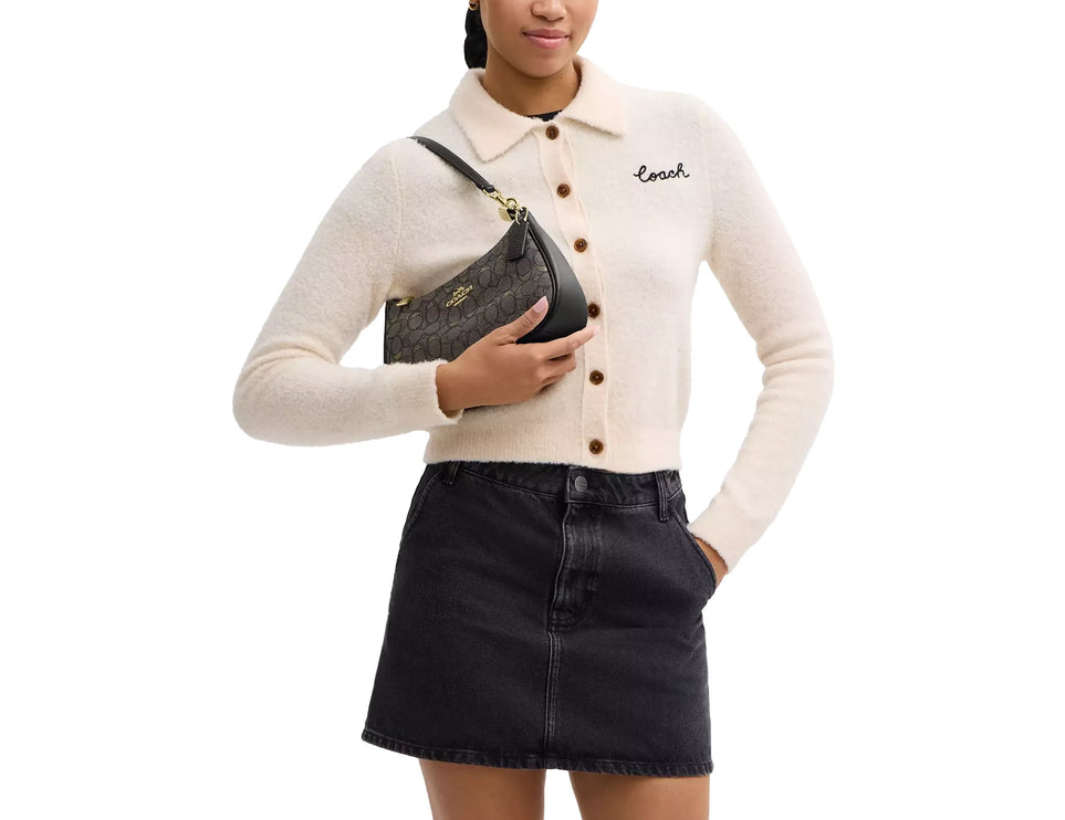 Coach Women's Teri Shoulder Bag In Signature Jacquard Gold/Charcoal