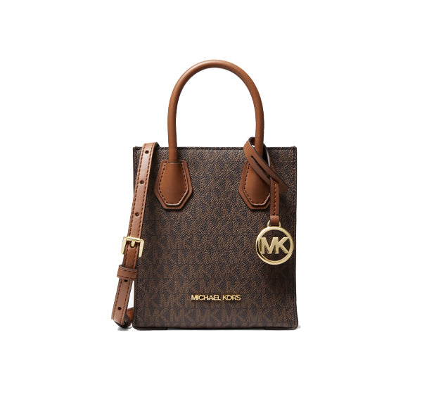 Michael Kors Women's Mercer Extra Small Logo and Leather Crossbody Bag Brown