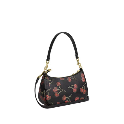 Coach Women's Teri Shoulder Bag With Cherry Print Gold/Black Multi