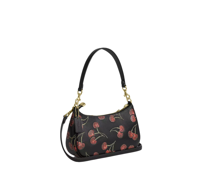 Coach Women's Teri Shoulder Bag With Cherry Print Gold/Black Multi