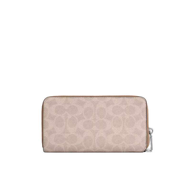 Coach Women's Long Zip Around Wallet With Detachable Card Case In Signature Canvas Silver/Sand/Taupe