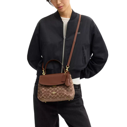 Coach Women's Emory Top Handle Bag In Signature Chenille Gold/Light Khaki/Vintage Brown