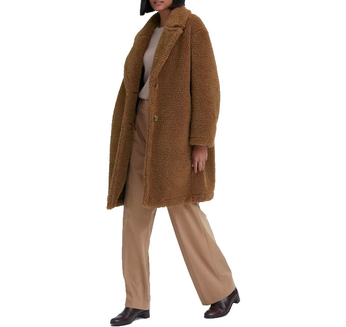 Uniqlo Women's Pile Lined Fleece Tailored Coat Brown