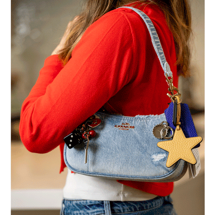 Coach Women's Teri Shoulder Bag In Loved Denim With Charms Gold/Light Indigo