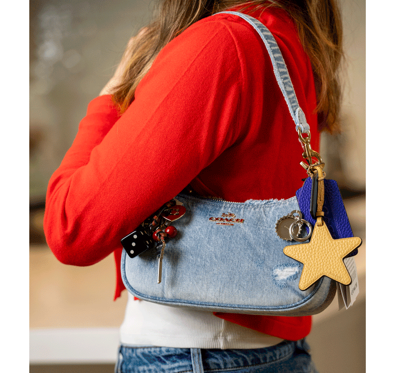 Coach Women's Teri Shoulder Bag In Loved Denim With Charms Gold/Light Indigo