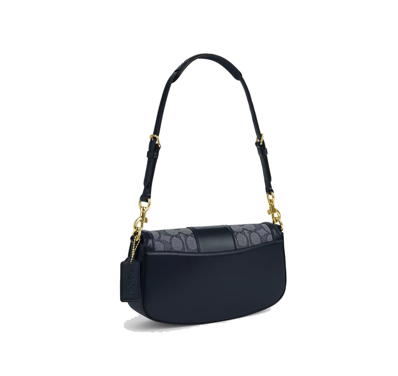 Coach Women's Andrea Shoulder Bag In Signature Jacquard Gold/Navy/Midnight Navy