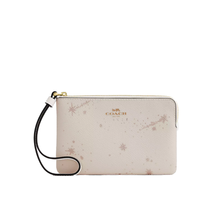 Coach Women's Corner Zip Wristlet With Star Print Gold/Chalk Multi