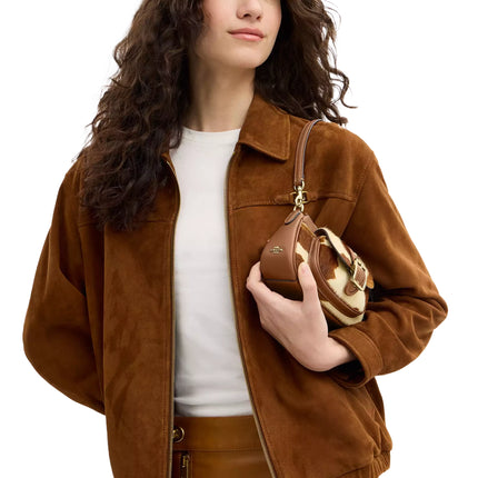 Coach Women's Ashton Mini Shoulder Bag In Haircalf With Cow Print Gold/Cow Multi