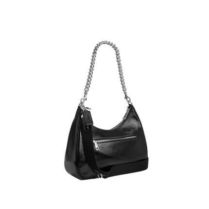 Coach Women's Teri Hobo Bag With Pouch Crinkle Leather Black/Silver