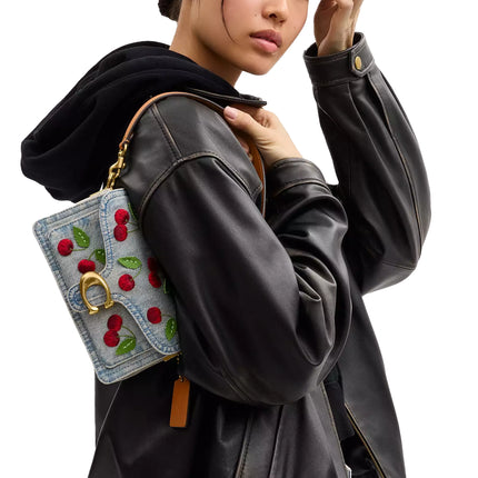 Coach Women's Tabby Shoulder Bag 20 With Cherry Embroidery Brass/Denim