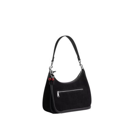 Coach Women's Teri Hobo Bag With Cherry Charm Suede Black/Silver