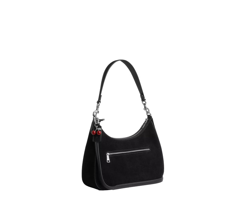 Coach Women's Teri Hobo Bag With Cherry Charm Suede Black/Silver