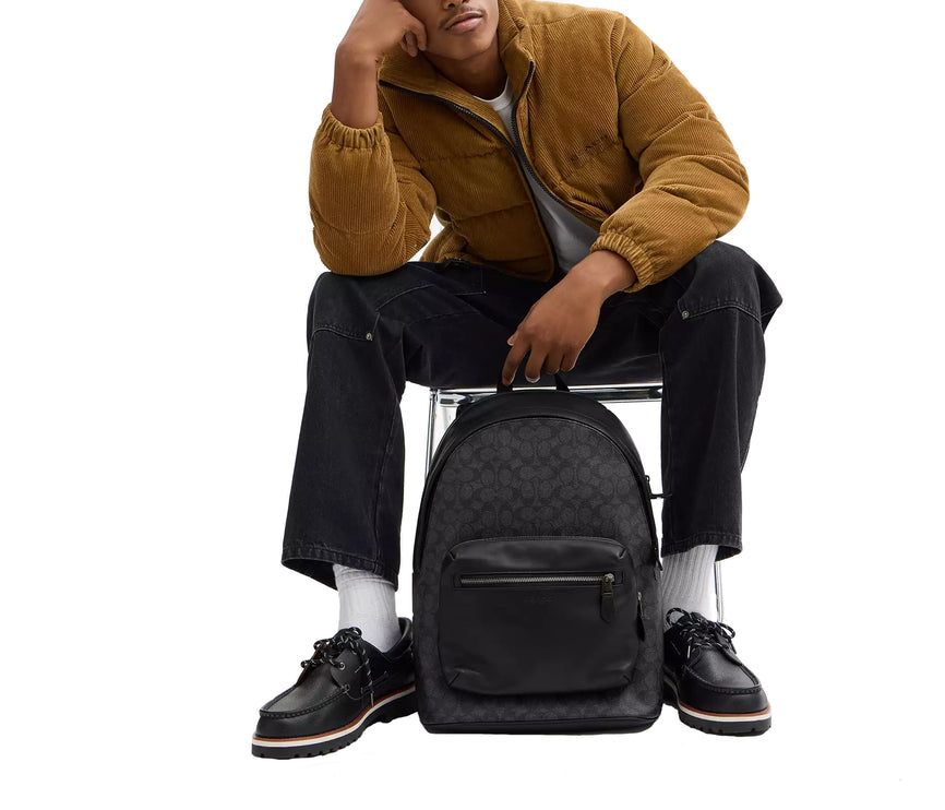 Coach Unisex West Backpack In Signature Canvas Gunmetal/Charcoal/Black