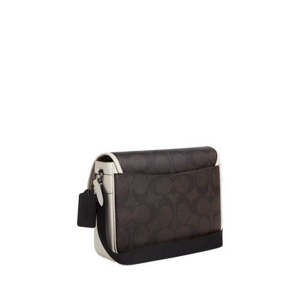 Coach Unisex Racer Messenger Bag In Blocked Signature Canvas Walnut/Chalk