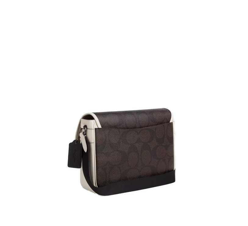 Coach Unisex Racer Messenger Bag In Blocked Signature Canvas Walnut/Chalk