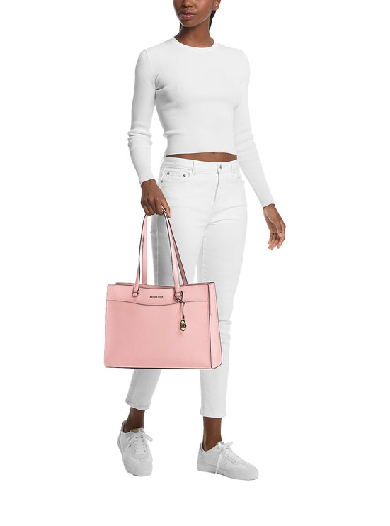 Michael Kors Women's Jet Set Travel Large Saffiano Leather Pocket Tote Bag Powder Blush/Gold