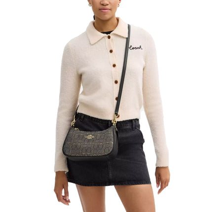 Coach Women's Teri Shoulder Bag In Signature Jacquard Gold/Charcoal