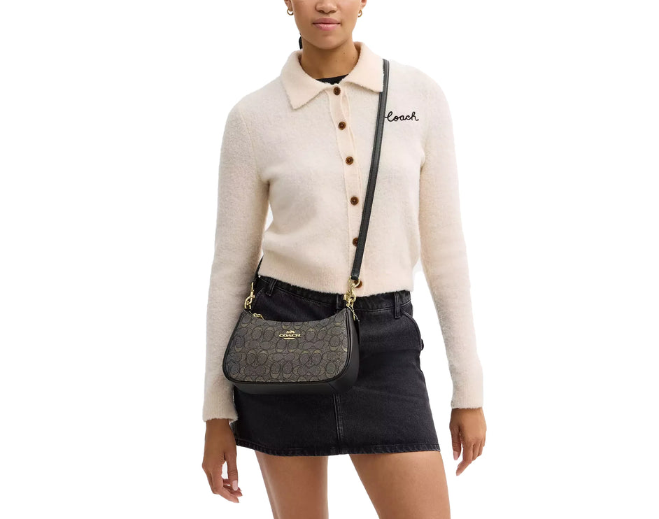 Coach Women's Teri Shoulder Bag In Signature Jacquard Gold/Charcoal