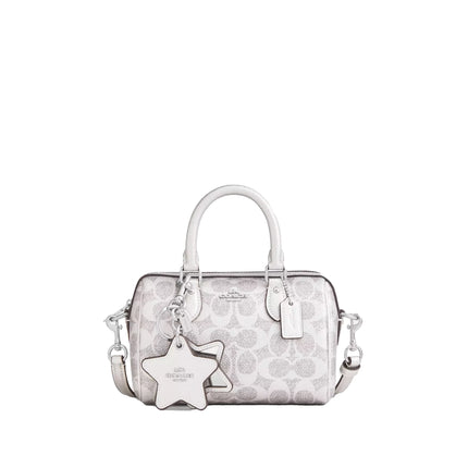 Coach Women's Boxed Mini Rowan Crossbody Bag And Mirror Bag Charm Set In Signature Canvas Silver