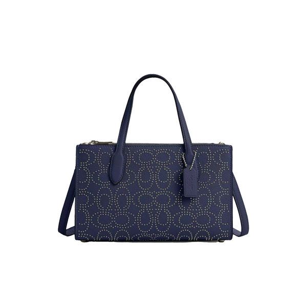 Coach Women's Nina Small Tote Bag With Signature Rivets Black Antique Nickel/True Navy