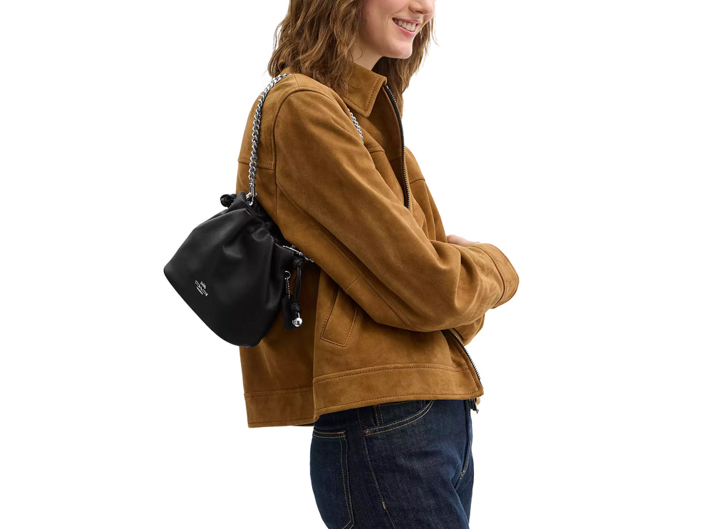 Coach Women's Faye Mini Drawstring Bag With Ruching Black/Silver