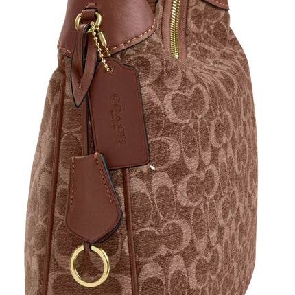 Coach Women's Ella Shoulder Bag In Signature Chenille Gold/Light Khaki/Vintage Brown