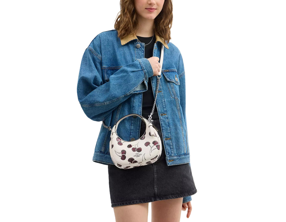 Coach Women's Carmen Mini Crossbody Bag With Cherry Print White/Silver