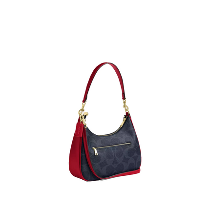 Coach Women's Teri Hobo Bag In Signature Canvas Gold/Denim/Bold Red