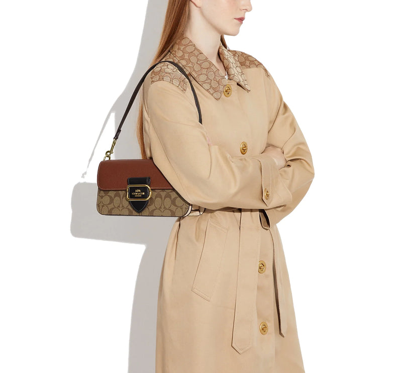 Coach Women's Morgan Shoulder Bag In Colorblock Signature Canvas Gold/Khaki Multi