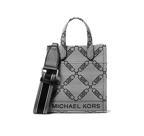 Michael Kors Women's Gigi Extra Small Empire Logo Jacquard Crossbody Bag Natural/Black