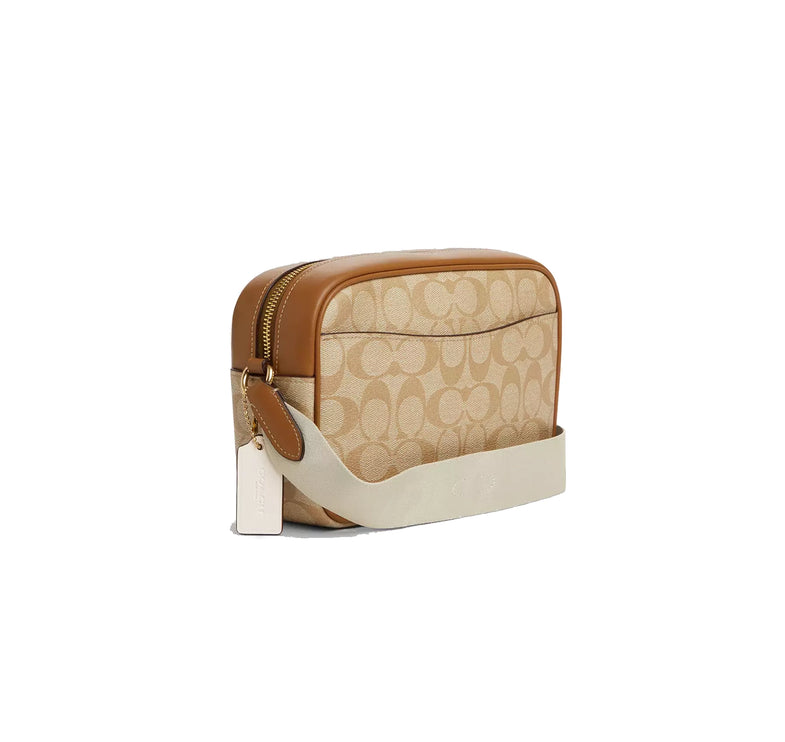 Coach Women's Jamie Camera Bag In Signature Canvas With Stripe Gold/ Light Khaki/Chalk Lt Saddle