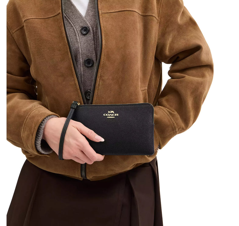 Coach Women's Large Corner Zip Wristlet Gold/Black