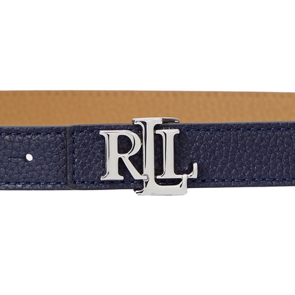 Polo Ralph Lauren Women's Logo Reversible Leather Skinny Belt Refined Navy/Camel