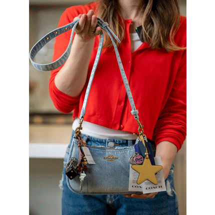 Coach Women's Teri Shoulder Bag In Loved Denim With Charms Gold/Light Indigo
