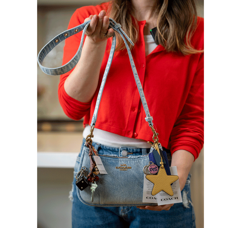 Coach Women's Teri Shoulder Bag In Loved Denim With Charms Gold/Light Indigo