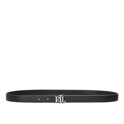 Polo Ralph Lauren Women's Logo Reversible Embossed Skinny Belt Black/Silver