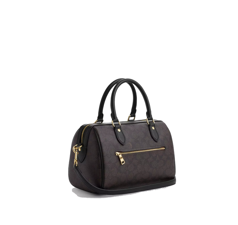 Coach Women's Rowan Satchel Bag In Signature Canvas Gold/Walnut/Black