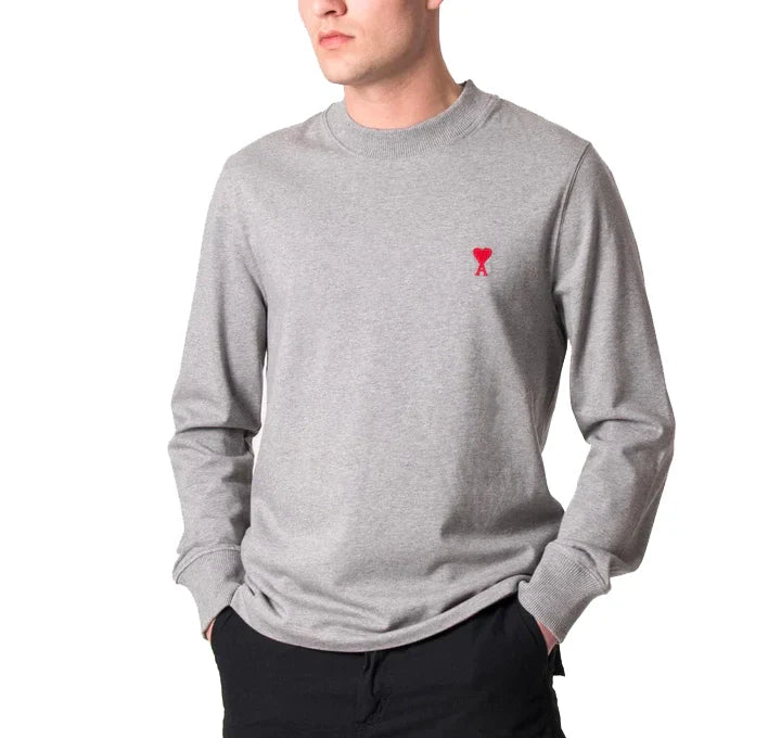 AMI Alexandre Mattiussi Unisex Ami de Coeur Long Sleeves T-Shirt Heather Grey - Hemen Kargoda