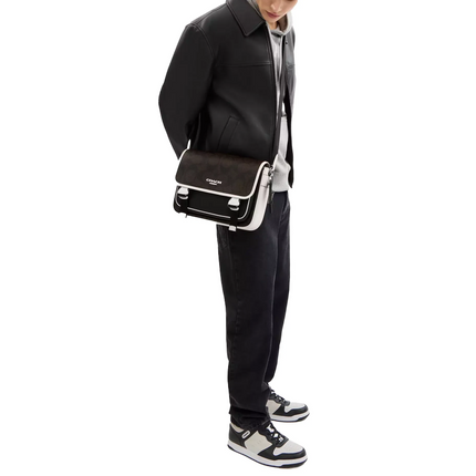 Coach Unisex Racer Messenger Bag In Blocked Signature Canvas Walnut/Chalk