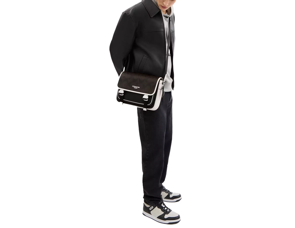 Coach Unisex Racer Messenger Bag In Blocked Signature Canvas Walnut/Chalk